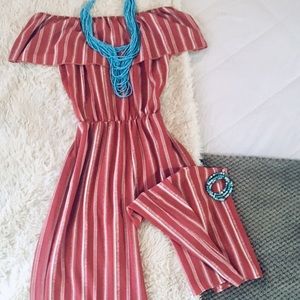 SYDNEY ROSE  Off the Shoulder Striped Romper